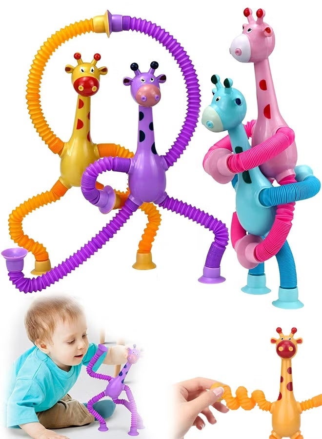 4Pcs Telescopic Suction Cup Giraffe Toy - Sensory Tube Toddler Travel Toys, Connect & Pop Fidget for Kids, Autism Sensory Toys, Encourages Imaginative Play & Creative Thinking - Image 1